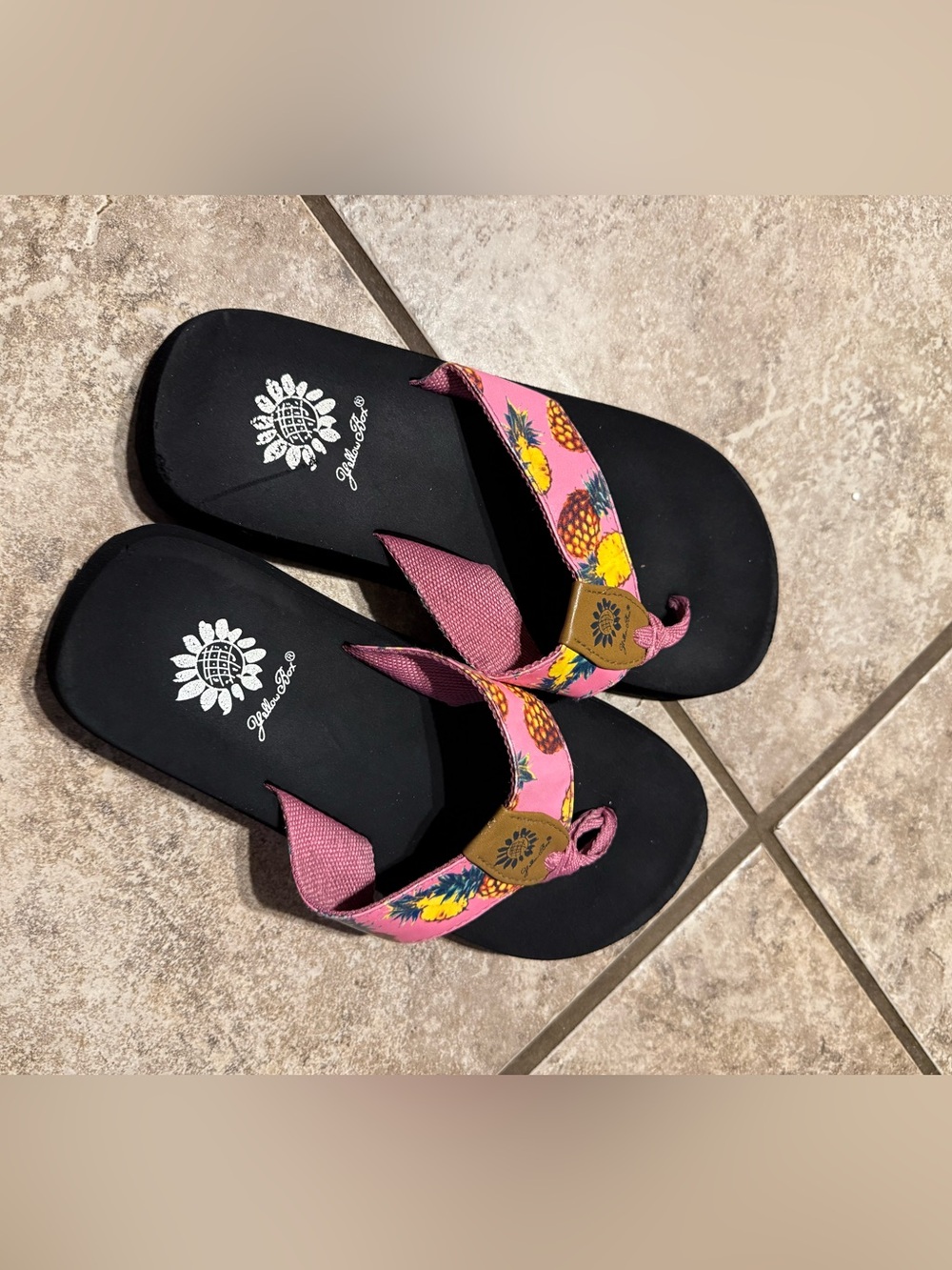 Yellow Box Pink Pineapple-Print Flip Flop Sandals